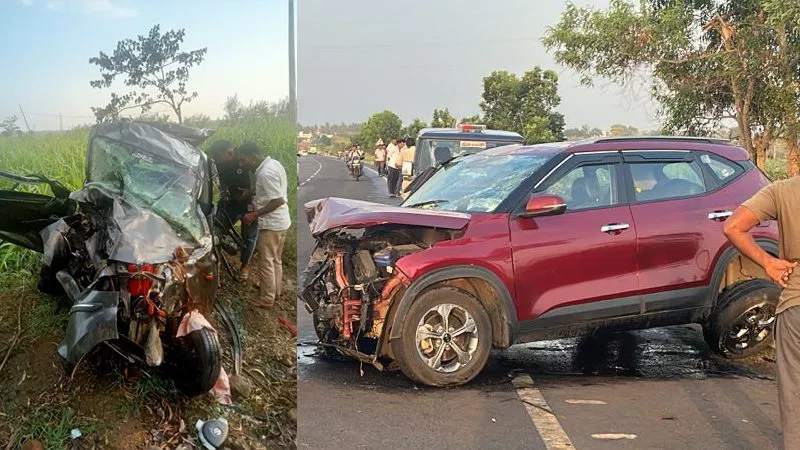 ಮುಖಾಮುಖಿ ಕಾರು ಡಿಕ್ಕಿಯಲ್ಲಿ ಕುಟುಂಬದ ಮೂವರಿಗೆ ಭೀಕರ ಅಂತ್ಯ Three members of a family die in head-on car collision